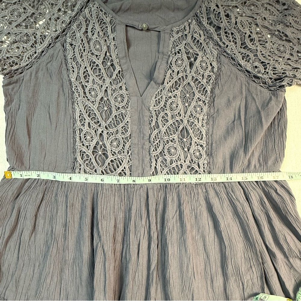 American Eagle Dusty Purple Lace Bell Sleeve Boho Mini‎ Dress L - Picture 7 of 13